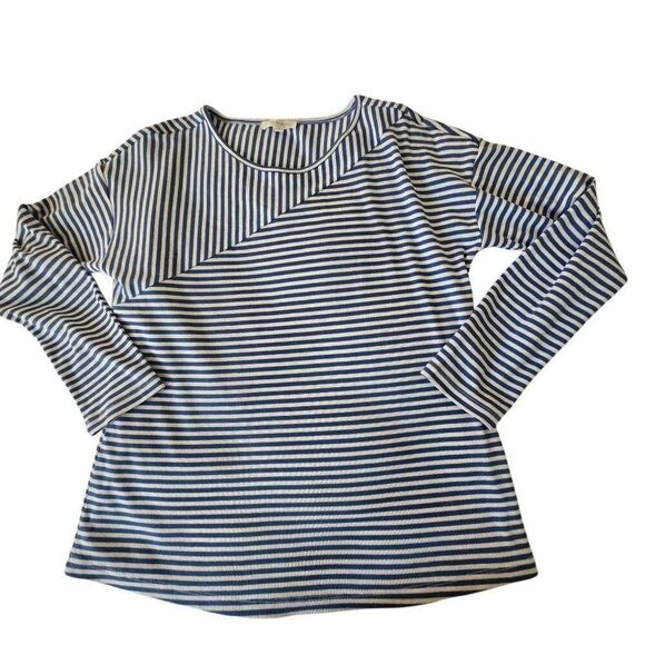 T By Talbots Womens Striped Cotton Blend Ribbed Knit Tee Blue White Small - Picture 5 of 10